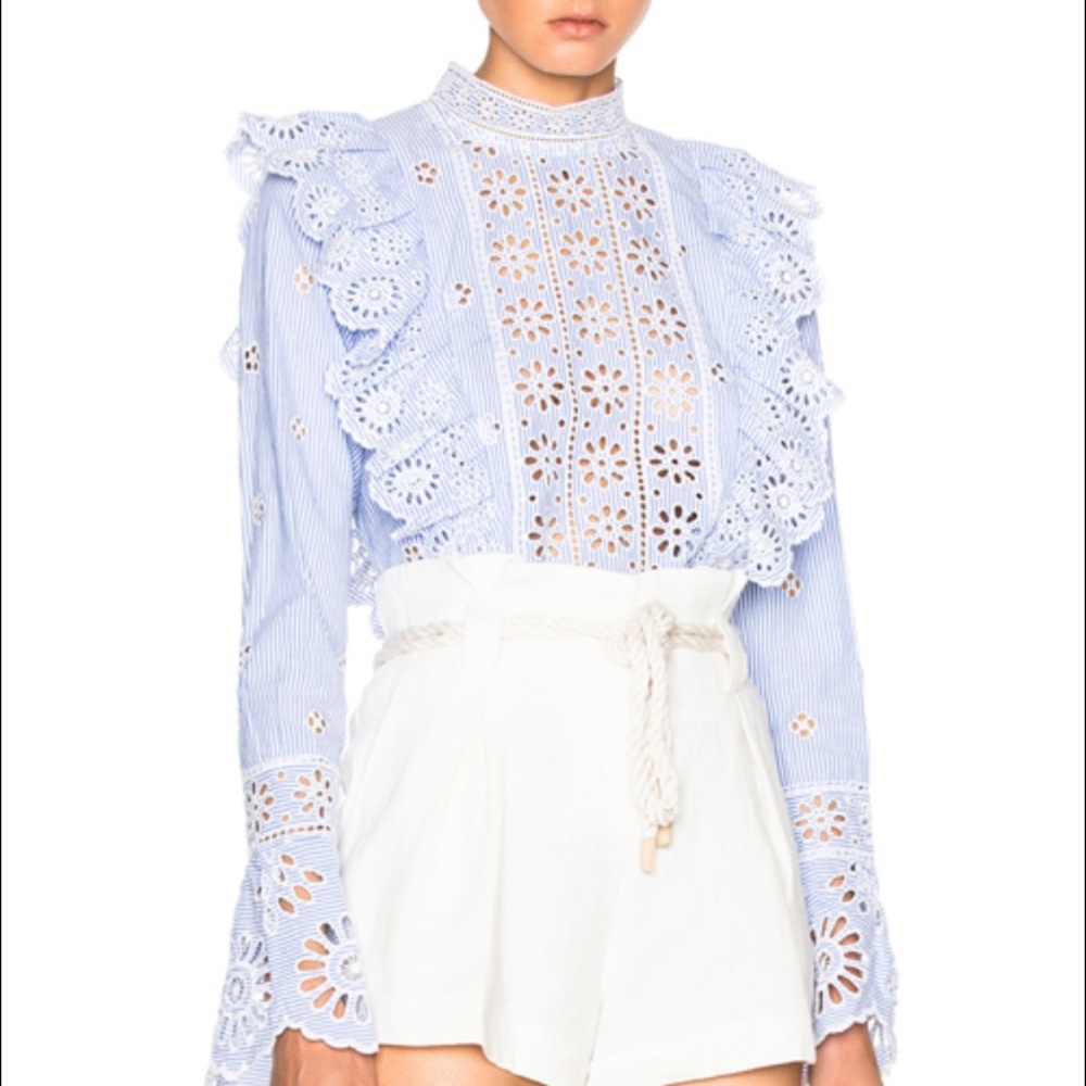 SEA New York Intermix eyelet ruffle crop top 0